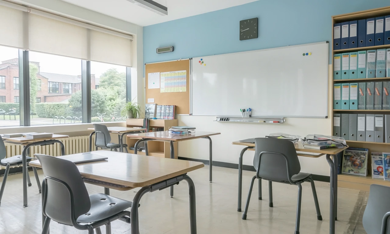 Empty classroom in a UK secondary school