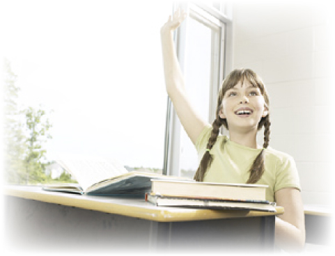 Student with Pigtails Raising Hand