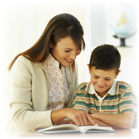 Tutor Helping Young Student to Read Book